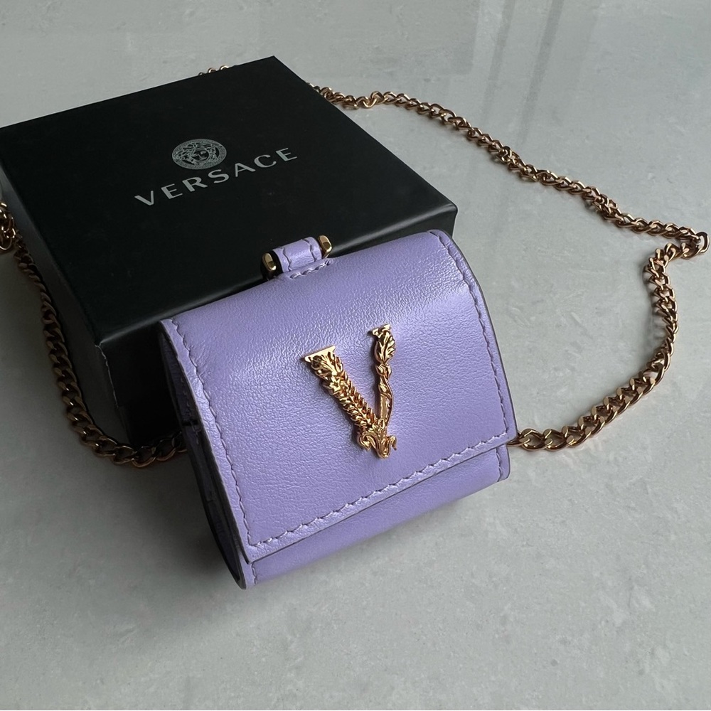 VERSACE Leather  Virtus Airpod Case Purple NEW $415